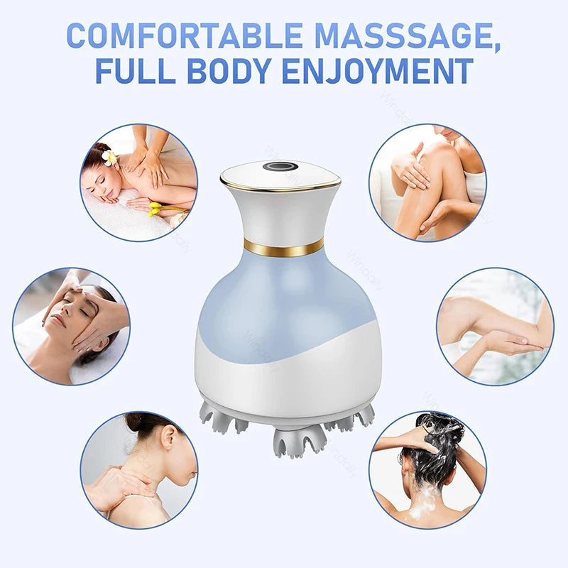 Cordless Electric Scalp Massager with 4 Kneading Heads
